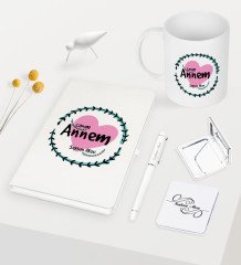 Kişiye Özel Canım Annem Beyaz Defter Kalem Kupa Ayna Seti - 10