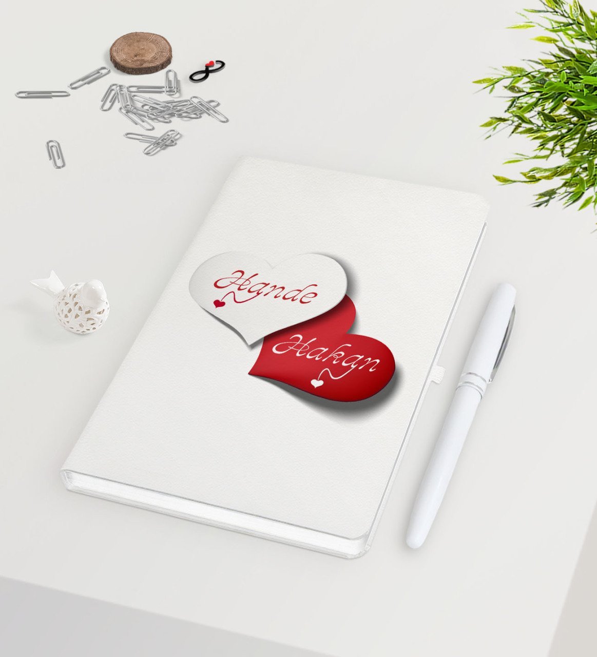 Kişiye Özel Sevgililer Günü Beyaz Defter Kalem Seti-24