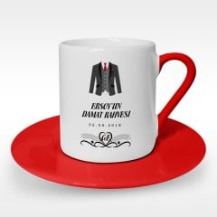 Kişiye Özel Damat Kahvesi Tasarımlı Kırmızı Türk Kahvesi Fincanı - 7