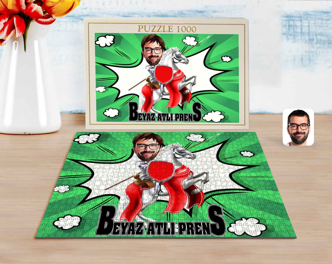 Kişiye Özel Beyaz Atlı Prens Karikatürlü 1000 Parça Profesyonel Puzzle-2