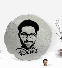 Kişiye Özel İsimli Erkek Silüet Tasarımlı Yuvarlak Dekoratif Kırlent Yastık-1