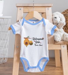 BK Kids Kişiye Özel Babasının Balı Tasarımlı Mavi Bebek Body Zıbın ve Mama Önlüğü Hediye Seti-1