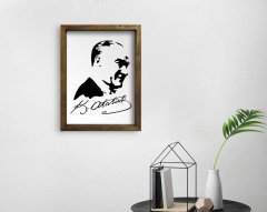 BK Home Atatürk Tasarımlı Doğal Masif Ahşap Çerçeveli Tablo-46