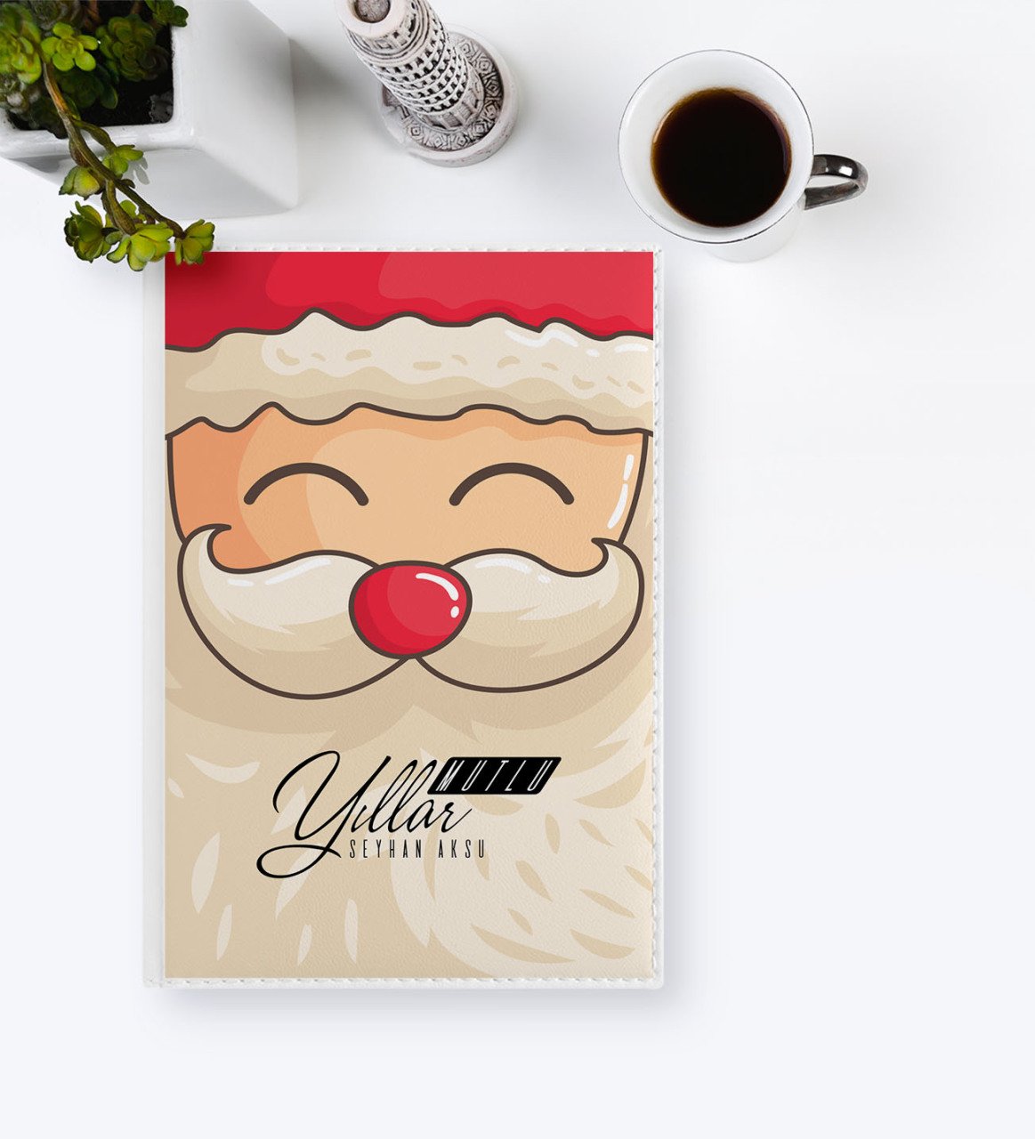 BK Gift Kişiye Özel Yılbaşı Noel Baba Temalı 2023 Beyaz Deri Ajanda - 6