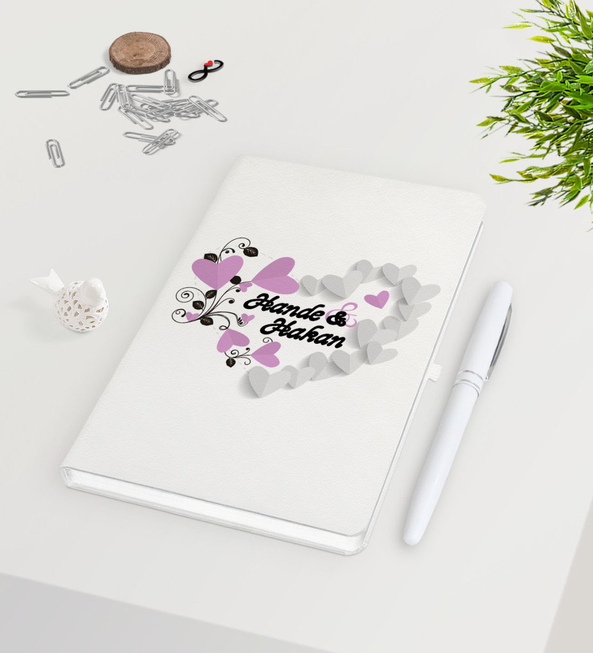 Kişiye Özel Sevgililer Günü Beyaz Defter Kalem Seti-25