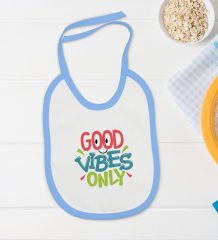 BK Kids Good Vibes Only Tasarımlı Mavi Bebek Body Zıbın ve Mama Önlüğü Hediye Seti-1