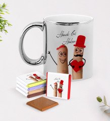 Kişiye Özel Sevgililer Günü Krom Kupa ve Çikolata Hediye Seti-79