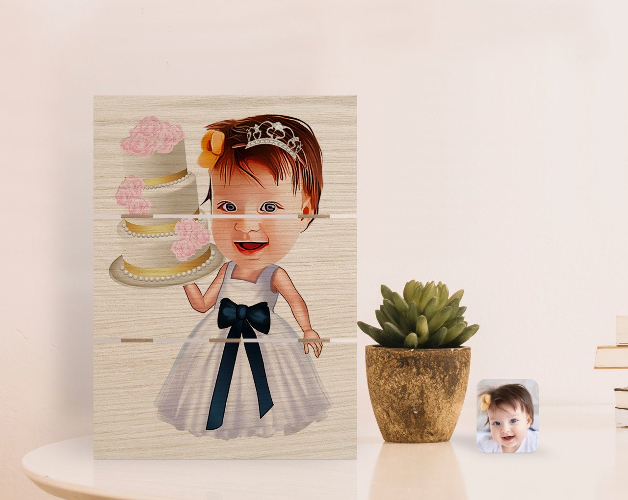 Kişiye Özel Kız Çocuk Doğum Günü Karikatürlü Otantik Masaüstü Ahşap Palet Çerçeve-2