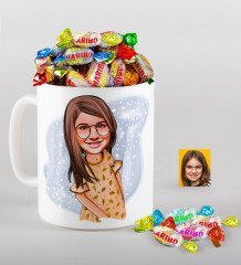 Kişiye Özel Kız Çocuk Karikatürlü Kupa ve Haribo Fruitbons Şeker Hediye Seti-8