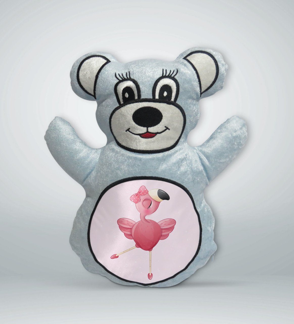 BK Gift Flamingo Tasarımlı Mavi Ayıcık Yastık-1