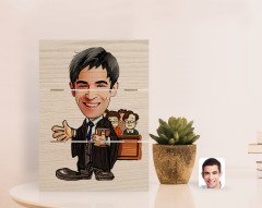 Kişiye Özel Erkek Avukat Karikatürlü Otantik Masaüstü Ahşap Palet Çerçeve-2