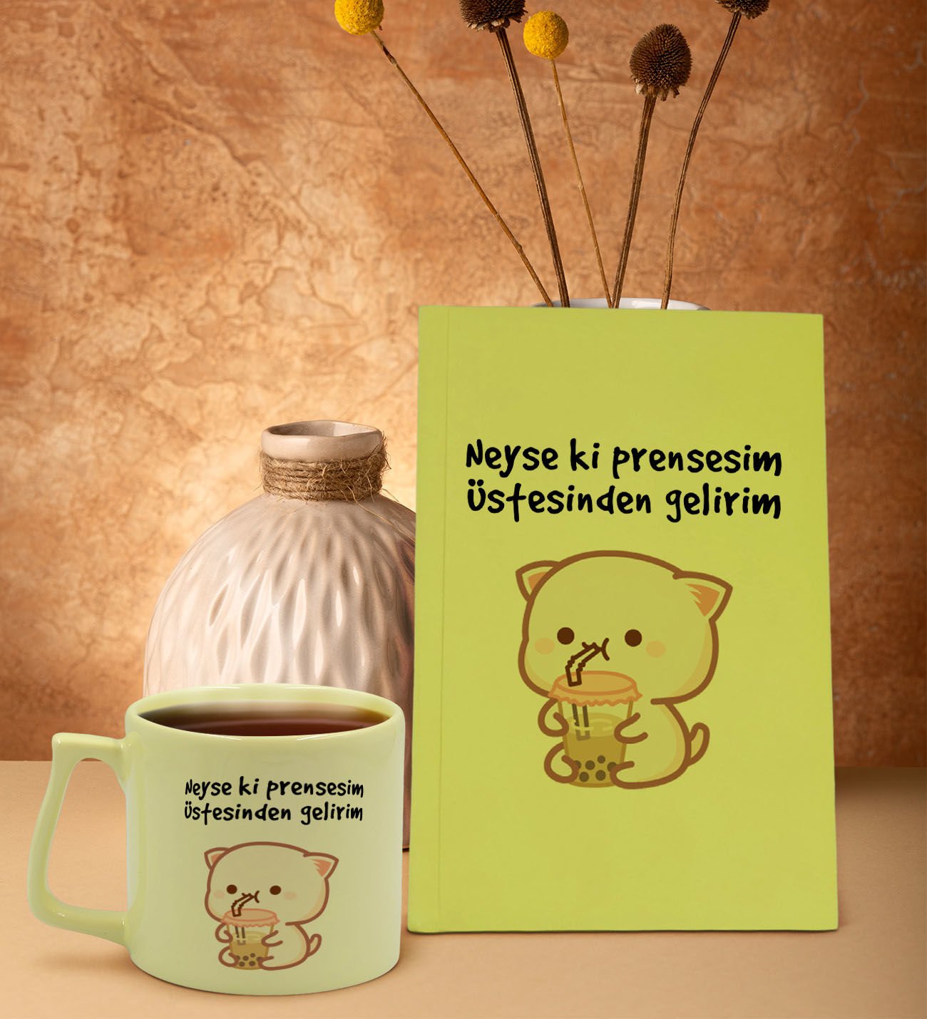 BK Gift Sarı Sert Kapaklı Defter ve Middle Kupa Seti, Arkadaşa Hediye, Yeni İş Hediyesi, Doğum Günü Hediyesi-11