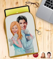 Kişiye Özel Sevgililer Karikatürlü Taşınabilir Koruyucu Tablet Kılıfı & Organizer Çanta - Sarı-87
