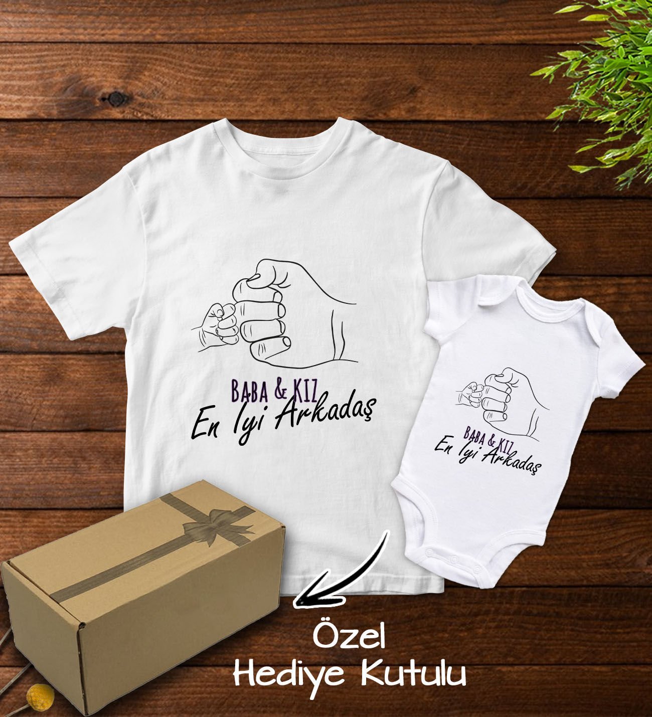 BK Kids Hediye Kutulu Baba&Kız Kombin Tshirt-Zıbın Hediye Seti-1