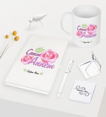 Kişiye Özel Canım Annem Beyaz Defter Kalem Kupa Ayna Seti - 15