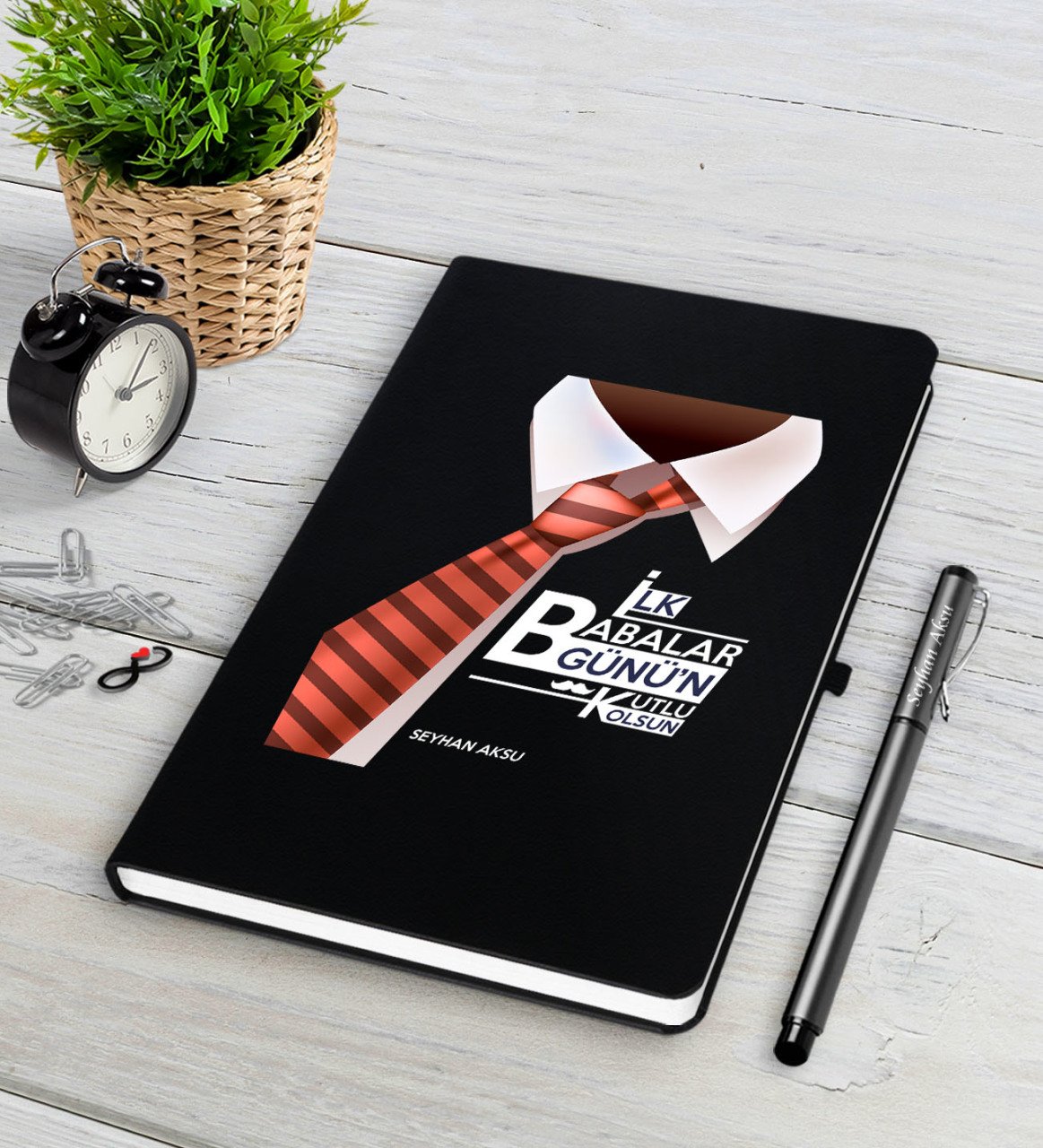 Kişiye Özel İlk Babalar Günün Kutlu Olsun Siyah Defter Kalem Seti-4
