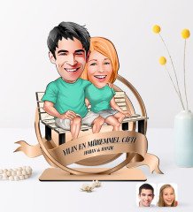 Kişiye Özel Yılın En Mükemmel Çifti Karikatürlü 3D Ahşap Biblo Plaket-55