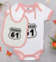 BK Kids Trabzon Tasarımlı Pembe Bebek Body Zıbın ve Mama Önlüğü Hediye Seti-1