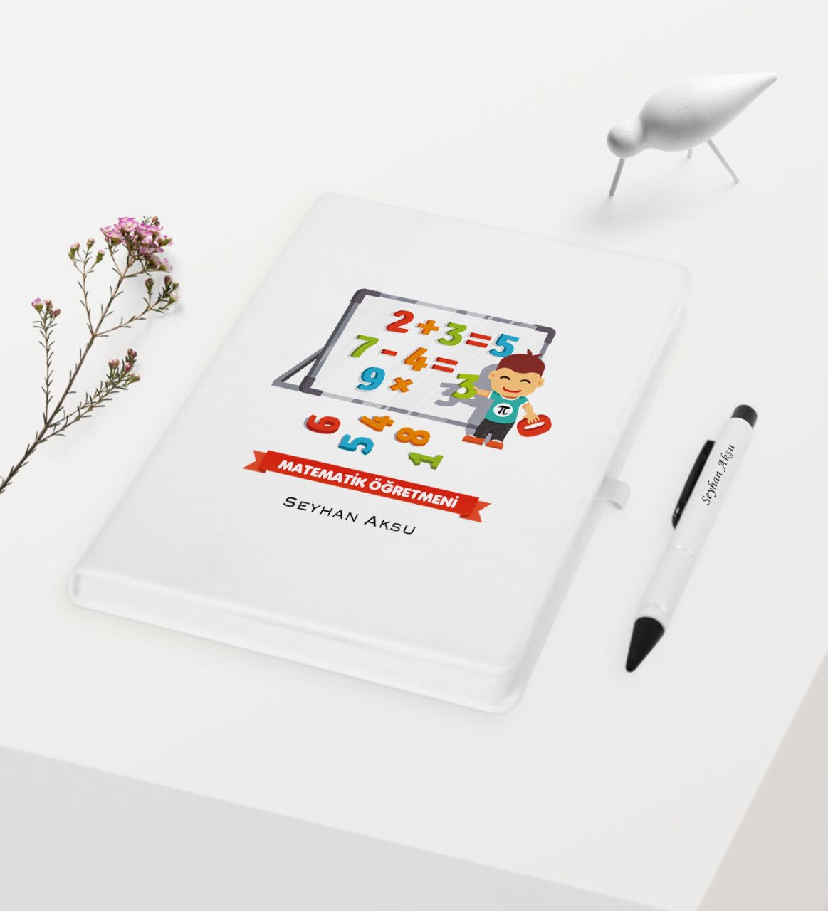 Kişiye Özel Matematik Öğretmeni Temalı Beyaz Defter Kalem Hediye Seti - 5