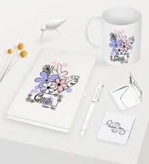 Kişiye Özel Canım Annem Beyaz Defter Kalem Kupa Ayna Seti - 16