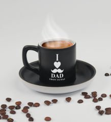 BK Gift Kişiye Özel İsimli Baba Temalı Siyah Türk Kahvesi Fincanı&Metal Kalem Kartlık Cüzdan Hediye Seti-1, Babaya Hediye, Babalar Günü Hediyeleri
