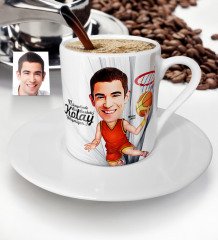Kişiye Özel Bay Basketbolcu Karikatür Türk Kahvesi Fincanı - 1