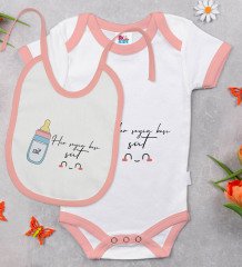 BK Kids Her Şeyin Başı Süt Tasarımlı Pembe Bebek Body Zıbın ve Mama Önlüğü Hediye Seti-1