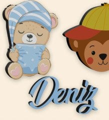 BK Gift Kabartma Figürlü Yeni Doğan Kız Bebek Doğum Panosu Ahşap Tablo