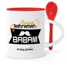 Babalar Gününe Özel Benim Kahraman Babam Kırmızı Kaşıklı Kupa Bardak - 1