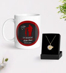 BK Gift Kişiye Özel Öğretmenler Günü Beyaz Kupa ve İsimli Papatya Kolye Hediye Seti- 11, Öğretmene Hediye, Öğretmenler Günü
