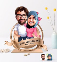 Kişiye Özel Yılın En Mükemmel Çifti Karikatürlü 3D Ahşap Biblo Plaket-58