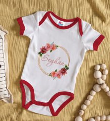 BK Kids Kişiye Özel Çiçek Tasarımlı Kırmızı Bebek Body Zıbın-18