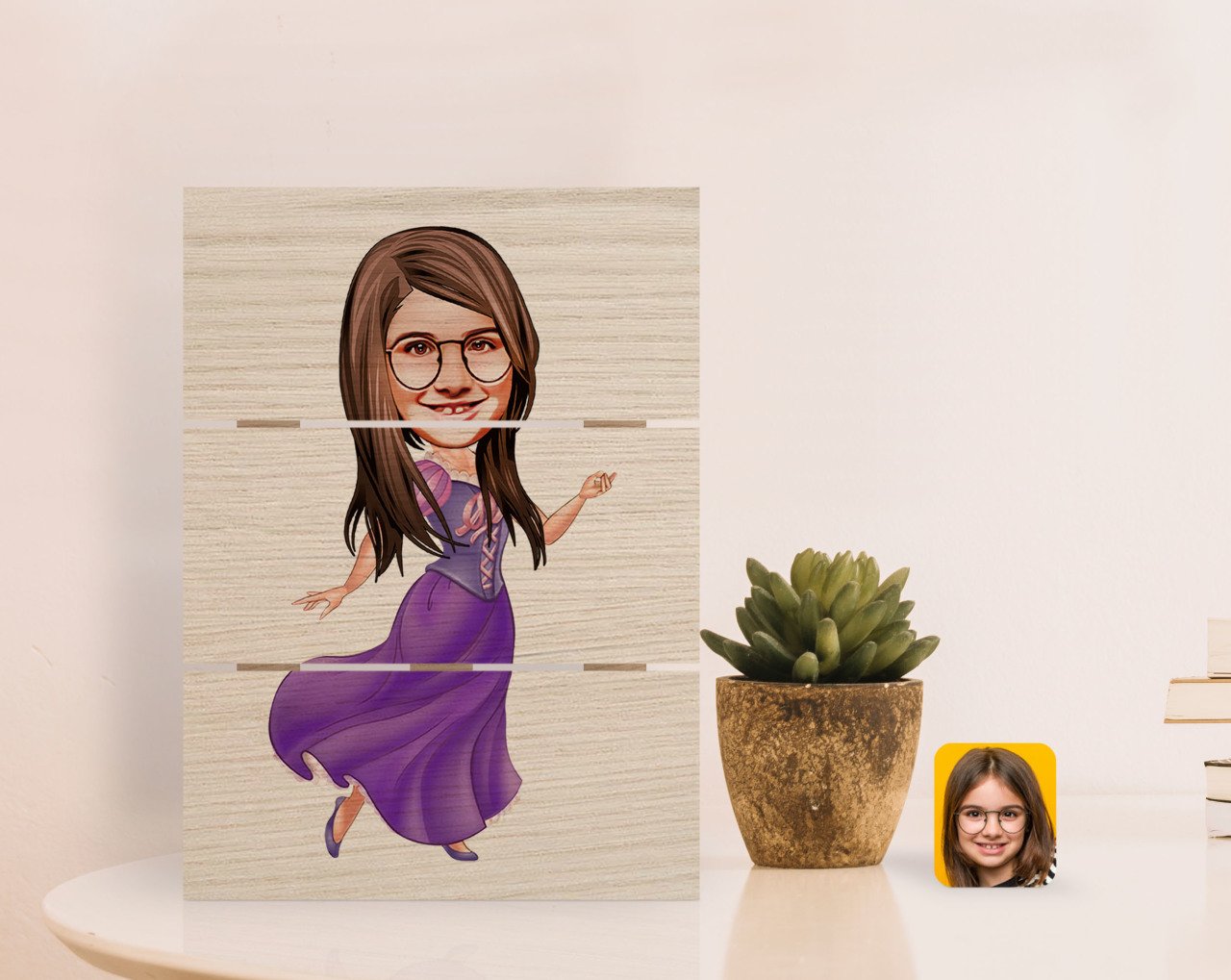 Kişiye Özel Kız Çocuk Prenses Karikatürlü Otantik Masaüstü Ahşap Palet Çerçeve-3