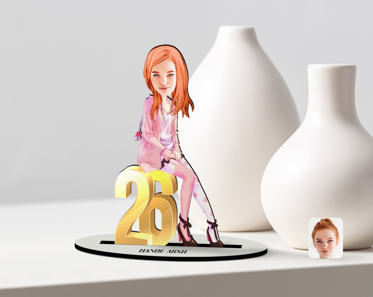 Kişiye Özel Kadın Doğum Günü Karikatürlü Ahşap Biblo Model-10