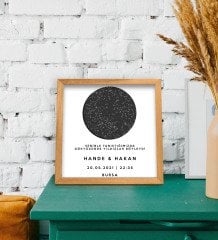 BK Gift Kişiye Özel Ahşap Kabartmalı Gökyüzü Yıldız Haritası Tablo