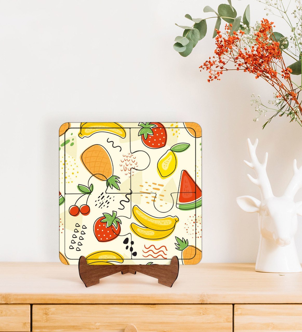 BK Gift Meyveler Tasarımlı Ahşap Standlı Puzzle Çerçeve-2