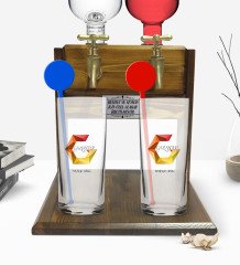 Kişiye Özel Renkli Baskılı Gaziantep Tasarımlı Turistik İkili Vodka Bardağı ve Çift Musluklu Doğal Ahşap Vodka Standı-1