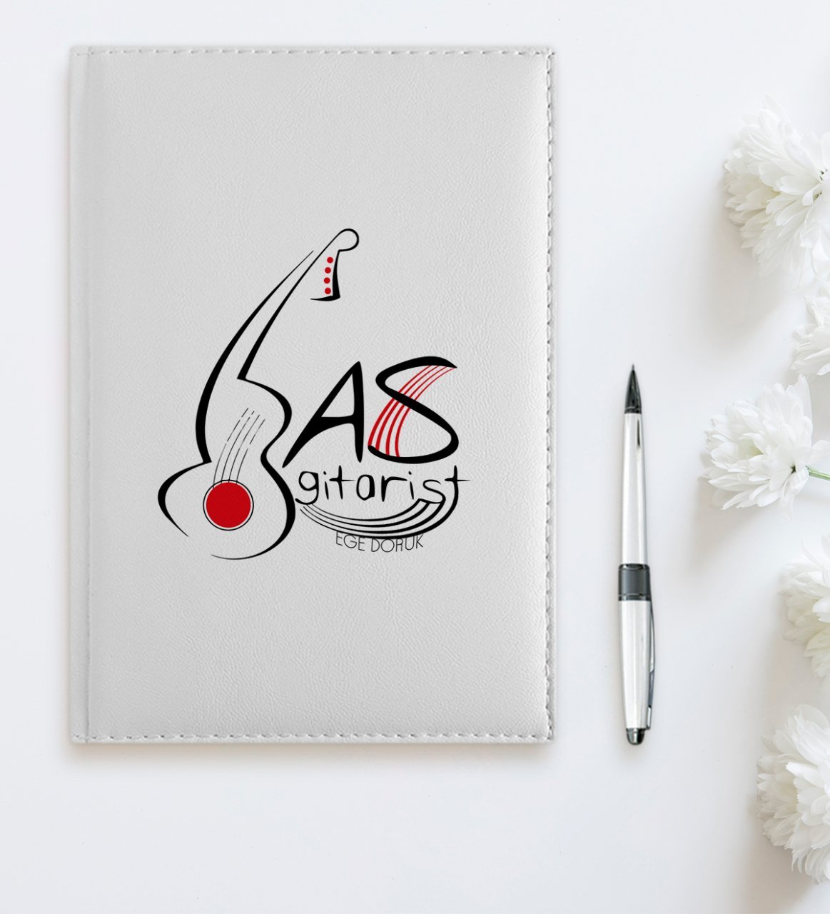 Kişiye Özel Mesleki Bas Gitarist Beyaz Deri Ajanda - 1
