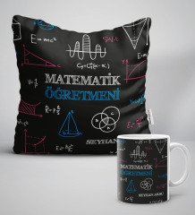 Kişiye Özel Matematik Öğretmeni Beyaz Yastık Kupa Seti-11