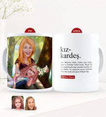 Kişiye Özel Karikatürlü Kız Kardeş Beyaz Kupa Bardak-7