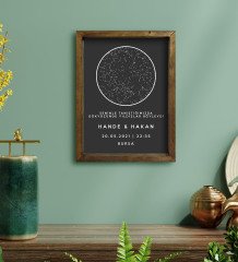 BK Gift Kişiye Özel Gökyüzü Yıldız Haritası Doğal Masif Ahşap Çerçeveli Tablo 45x65cm
