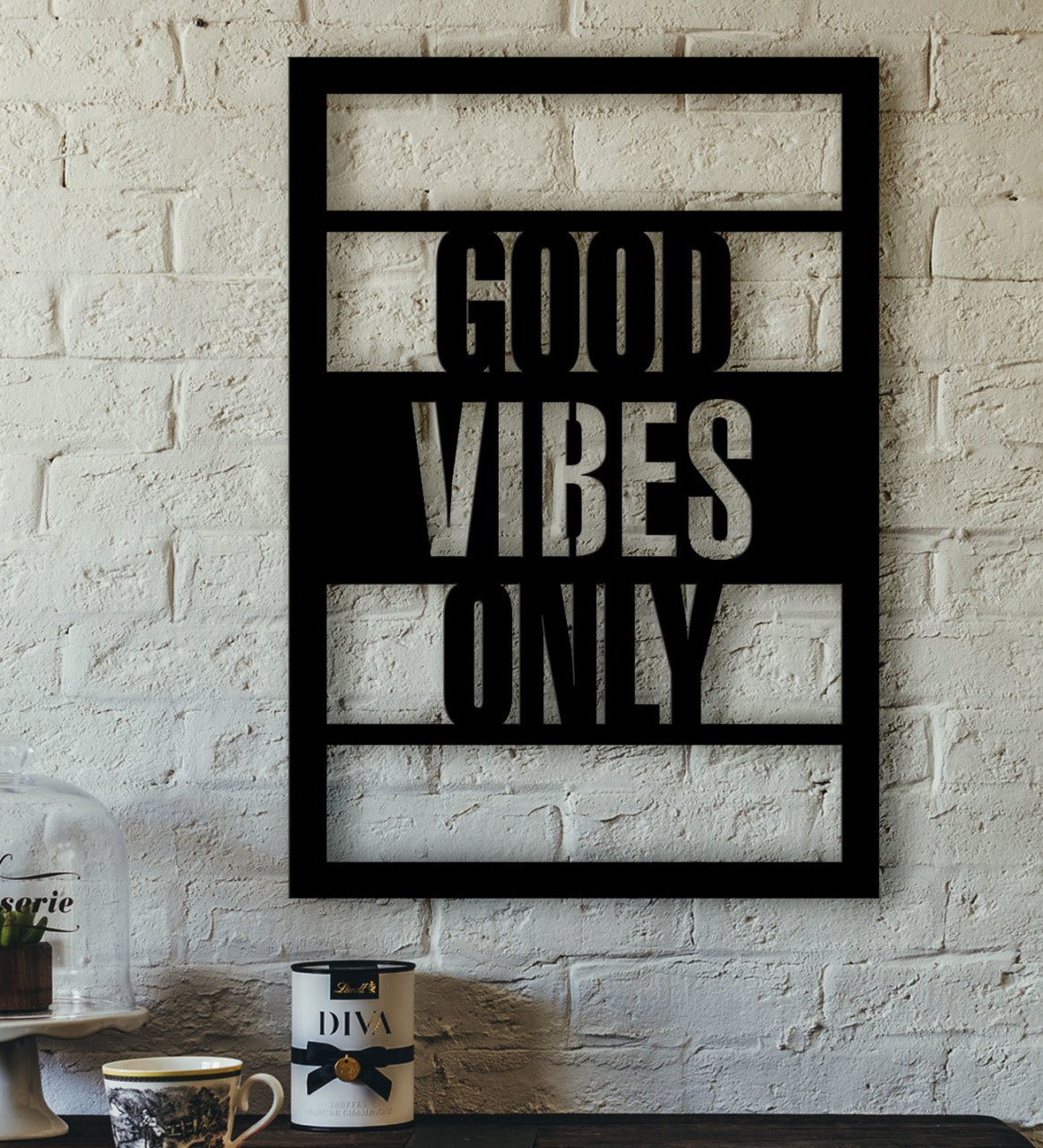 Good Vibes Only Yazılı Özel Kesim Ahşap Tablo
