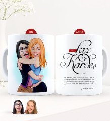 Kişiye Özel Karikatürlü Kız Kardeş Beyaz Kupa Bardak-10