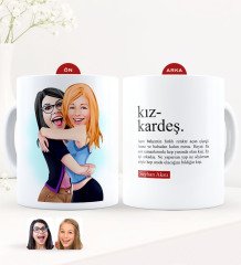 Kişiye Özel Karikatürlü Kız Kardeş Beyaz Kupa Bardak-10