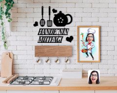 BK Home İsme Özel Mutfak Duvar Süsü Ahşap Karikatürlü Tablo ve Dekoratif Fincan Askılığı Hediye Seti-4