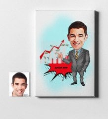 Kişiye Özel Bay Finans Uzmanı Karikatür Kanvas Tablo (50 x 70 cm.) 1