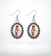 Kişiye Özel Fotoğraflı Antik Gümüş Yaldız Küpe (Model 8)