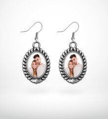 Kişiye Özel Fotoğraflı Antik Gümüş Yaldız Küpe (Model 9)