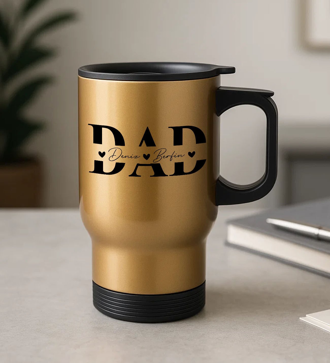 BK Gift Kişiye Özel Babalar Günü Tasarımlı Kulplu Gold Çelik Bardak Termos Mug 450ml-1, Babalar Günü Hediye, Babaya Hediye