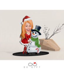 BK Gift Kişiye Özel Yeni Yıl Kadın Karikatürlü Ahşap Biblo-3